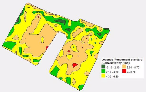 La carte des rendements de l'une des parcelles modulés en fertilisation.