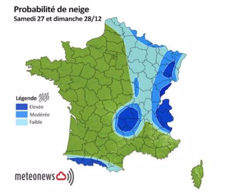 Probabilité de neige samedi 27 et dimanche 28 décembre 2014.