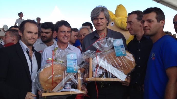 Manuel Valls et Stéphane Le Foll, lors des Terres de Jim, à Saint-Jean-d'Illac en septembre 2014