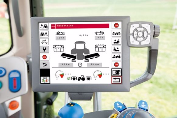 Faucheuse Isobus, avec une interface présentée ici sur l'ordinateur Fendt.