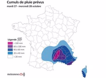 Les pluies attendues dans les 24h sur la France. (©MeteoNews)