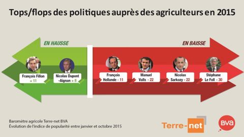 Tops/flops des politiques auprès des agriculteurs en 2015 (©Terre-net Média) Tops/flops des politiques auprès des agriculteurs en 2015 (©Terre-net Média)