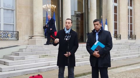 Xavier Beulin et Thomas Diemer lors de leur sortie de l'Elysée. (©Terre-net Média) 