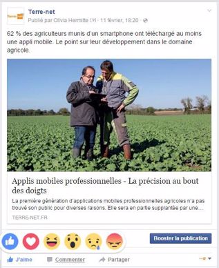 Exemple de publication avec les nouveaux boutons proposés sur Facebook.