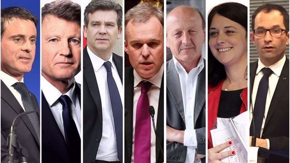 Manuel Valls, Vincent Peillon, Arnaud Montebourg, François de Rugy, Jean-Luc Bennahmias, Sylvia Pinel et Benoît Hamon: les sept candidats de la primaire de la Gauche en vue de la Présidentielle 2017.