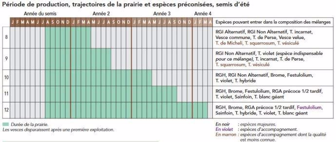 5 types de mélanges fourragers pour des prairies de moins de trois ans semés en été.