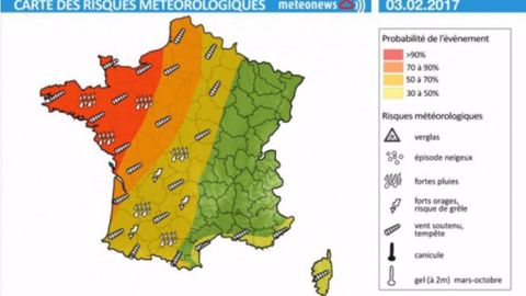Les prévisions météo pour le vendredi 3 février 2017. (©MeteoNews)