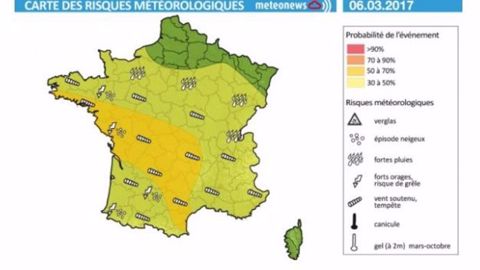 Carte de vigilance tempête en France pour le 06 mars 2017 (©MeteoNews)