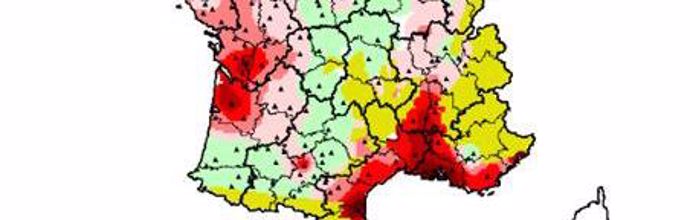 Figure 2 : Estimation au 12 mai 2017 du déficit hydrique (en mm) sur sols moyens