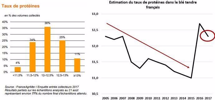 Taux de protéines des blés français en 2017 et évolution