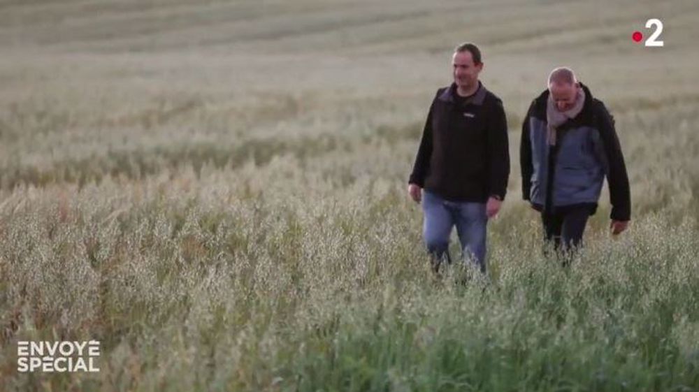 Vincent Guyot et Olivier Chaloche, deux céréaliers, l'un conventionnel et l'autre en bio, ont participé à un reportage pour l'émission Envoyé spécial dédiée au glyphosate. (©Capture émission Envoyé spécial France 2 télévisions. (Source : Twitter))