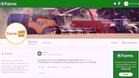 Capture d'écran de la page Terre-net sur le réseau social Farmr. (©Terre-net Média)