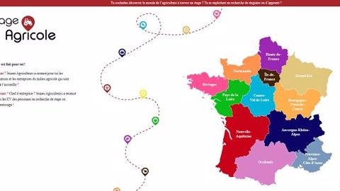   Le site web s'ouvre sur une home page commune à toute la France avec une carte interactive renvoyant sur chaque plateforme régionale, conçue sur le même modèle. (©Jeunes Agriculteurs)