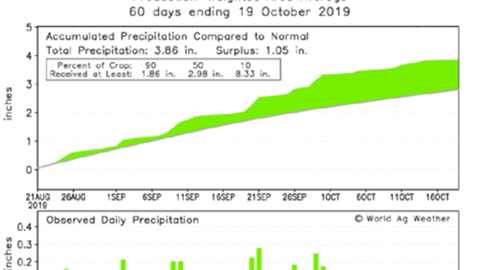 Les cultures de Canola canadien ont enregistré des précipitations largement supérieures à la normale sur les 60 derniers jours (©World Ag Weather)<span style="font-size: 14px; text-align: justify; color: #000000;"> 