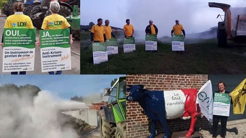 Dans huit pays européens, des producteurs laitiers ont symboliquement jeté de la poudre de lait pour dénoncer les mesures prises par la Commission européenne pour faire face à la surproduction laitière. (©Terre-net Média)