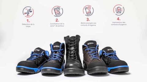 Les chaussures de sécurité Parade Connect détectent les chutes brutales et alertent les contacts d'urgence. (©Parade)