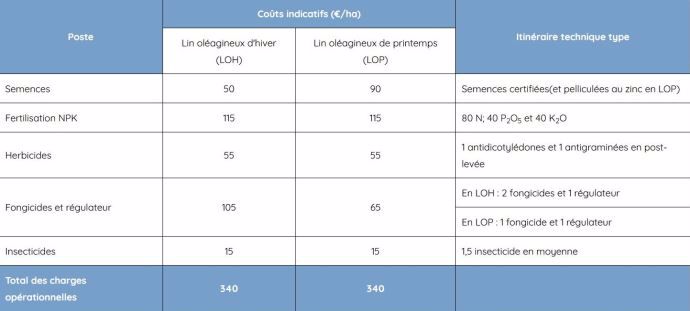 Charges opérationnelles indicatives en lin d'hiver et en lin de printemps