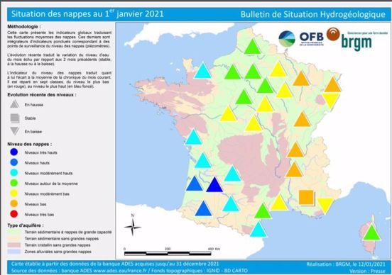État des nappes phréatiques au 1er janvier 2021