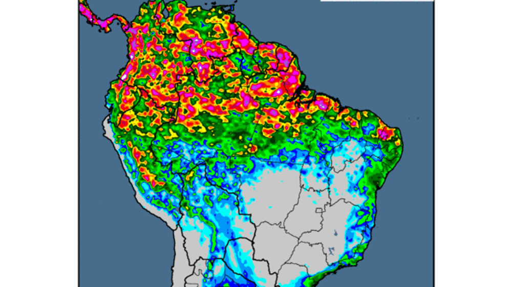 Prévisions de pluies à sept jours. (©WorldAgWeather)