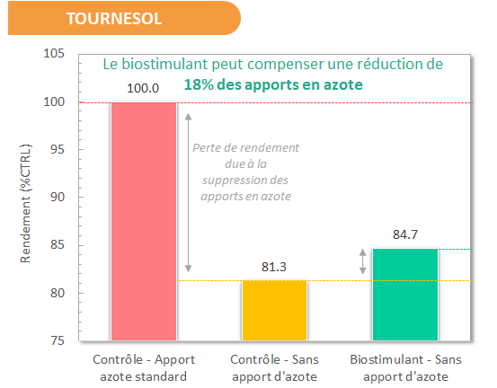 Figure 2: Traitement biostimulant pour compenser la réduction des apports en azote sur le tournesol