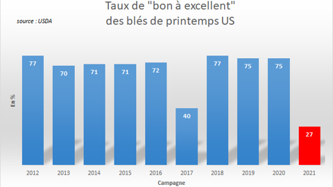 Notations de "bon à excellent" des blé de printemps américains.