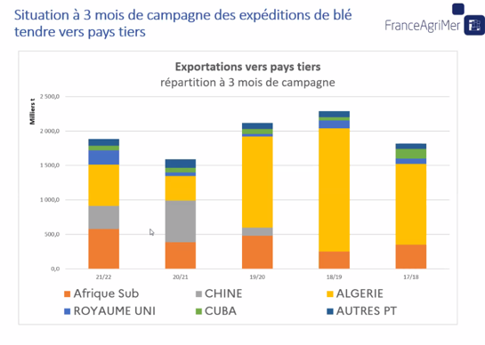 Situation à 3 mois de campagne des exportations de blé tendre