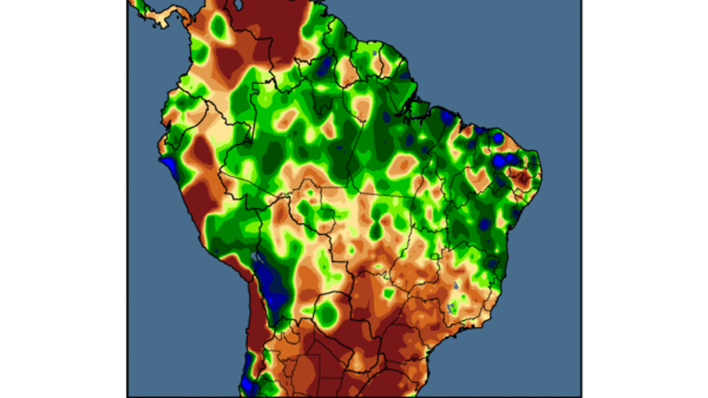 Écart de précipitations par rapport à la normale sur les 14 derniers jours. (©WorldAgWeather)