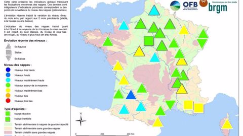 Etat des nappes phréatiques au 1er janvier 2022. <a href="https://www.brgm.fr/sites/default/files/documents/2022-01/communique-nappes-eau-souterraine-2022-01-carte.pdf" target="_blank">Cliquez sur la carte pour l'agrandir</a>. (©BRGM) Etat des nappes phréatiques au 1er janvier 2022. <a href="https://www.brgm.fr/sites/default/files/documents/2022-01/communique-nappes-eau-souterraine-2022-01-carte.pdf" target="_blank">Cliquez sur la carte pour l'agrandir</a>. (©BRGM)