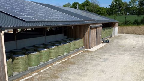 L’air insufflé dans les bottes du séchoir de Jean-Marie Haude est réchauffé par le toit solaire et par des chaudières à bois en cascade alimentées (essentiellement) par les haies de l’exploitation. (©Terre-net Média) L’air insufflé dans les bottes du séchoir de Jean-Marie Haude est réchauffé par le toit solaire et par des chaudières à bois en cascade alimentées (essentiellement) par les haies de l’exploitation. (©Terre-net Média)