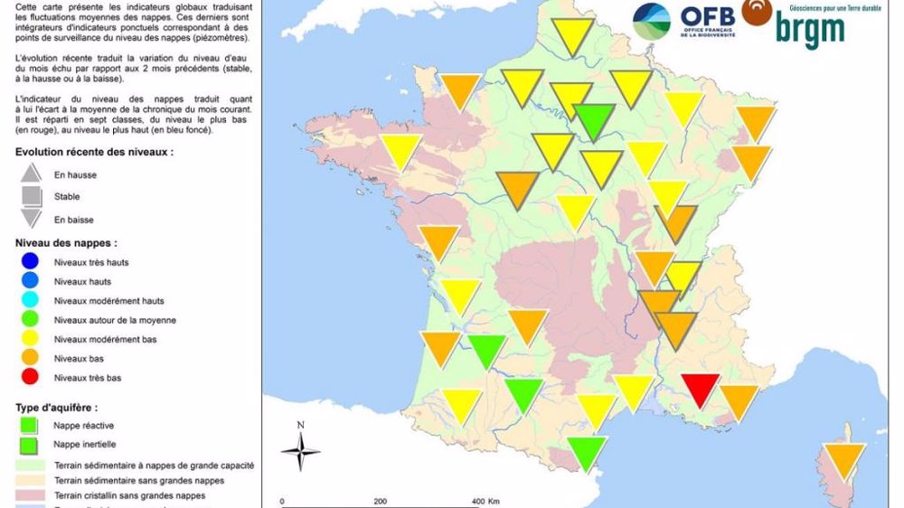 État des nappes phréatiques au 1er juillet 2022 (©BRGM)
