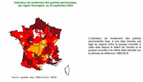Carte pousse de l'herbe au 20 septembre 2022