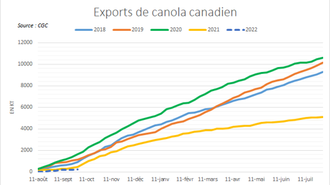 Les exportations de canola canadien peinent à accélérer Les exportations de canola canadien peinent à accélérer