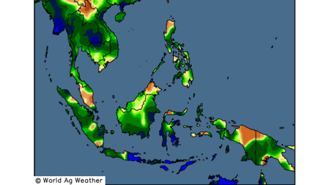 L'Asie du Sud-Est subit de plein fouet le phénomène La Nina. (©WorldAgWeather) L'Asie du Sud-Est subit de plein fouet le phénomène La Nina. (©WorldAgWeather)