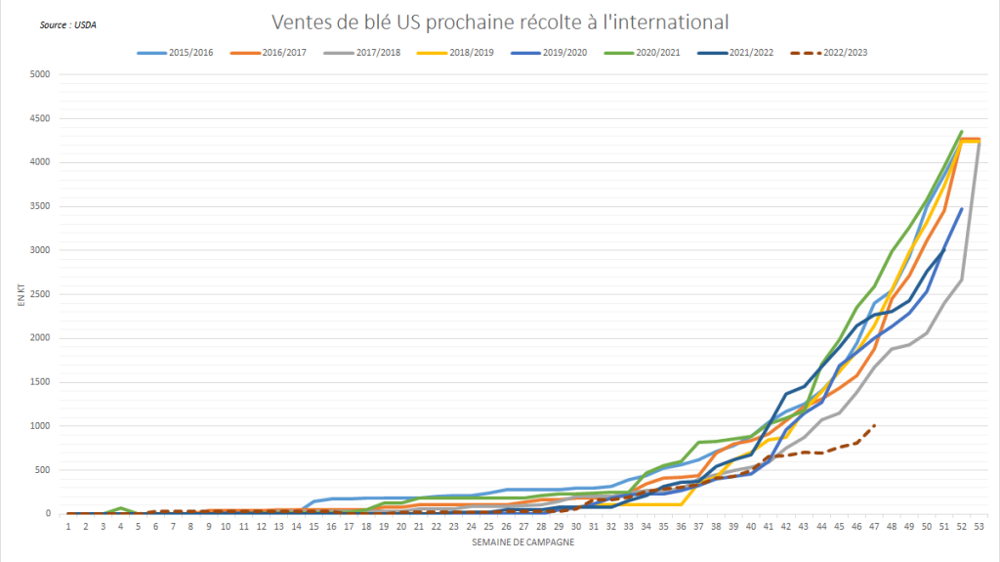 Les ventes US de blé nouvelle récolte restent très faibles.