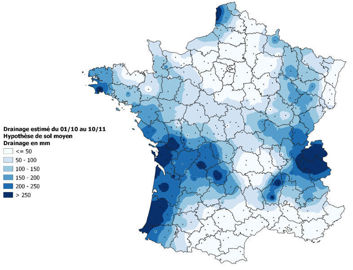 Drainage estimé en mm du 1er octobre au 10 novembre en sol moyen