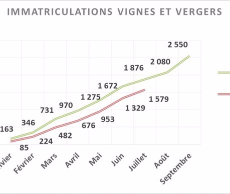 Cumul des immatriculations de tracteurs vignes et vergers (source Axema)