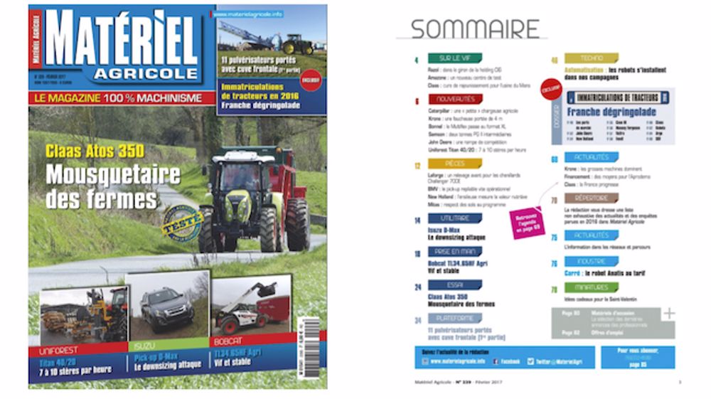 Matériel Agricole n°229 dans votre boîte aux lettres ou en kiosque ! Matériel Agricole n°229 dans votre boîte aux lettres ou en kiosque !