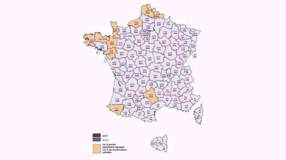 Immatriculations : les départements en tête en 2017 Immatriculations : les départements en tête en 2017