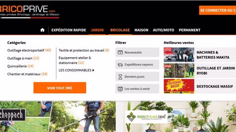 Page écran du site de vente en ligne bricoprive.com. Page écran du site de vente en ligne bricoprive.com.