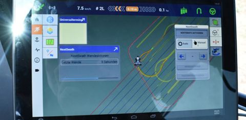 Trimble propose une solution de reprise automatique de la ligne suivante, mais ne gère pas encore la séquence de bout de champ, qui est normalement programmée sur le terminal du tracteur. © Top Agrar