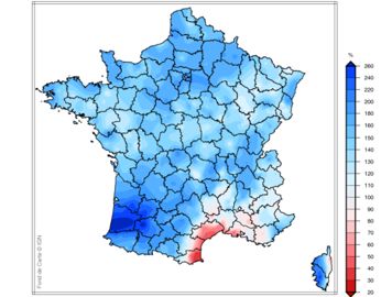 Rapport à la normale du cumul des précipitations en France en décembre 2020 et janvier 2021. © Météo-France