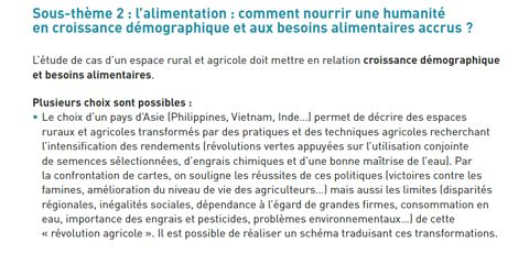 Extrait du programme de géographie de 5e sur l’agriculture. © DR