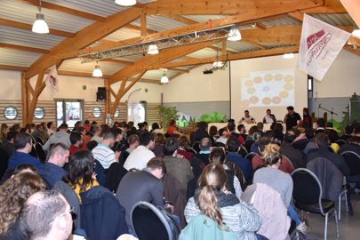 L’heure des restitutions, à l’issue des ateliers organisés lors de la session RGA 2018 organisée à Sète du 30 janvier au 1er février 2018, par Jeunes Agriculteurs. © R. Aries/GFA