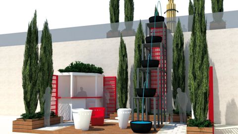 Les stands de l'Unep Île-de-France (en bas) et de l'Esaj (en haut) seront reliés par des jeux d'eau montant jusque sur la terrasse supérieure.PHOTO : LAND'ACT