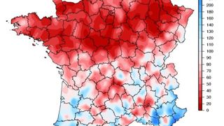 Rapport à la normale 18981-2010 du cumul des précipitations juillet 2019. © Météo-France Rapport à la normale 18981-2010 du cumul des précipitations juillet 2019. © Météo-France