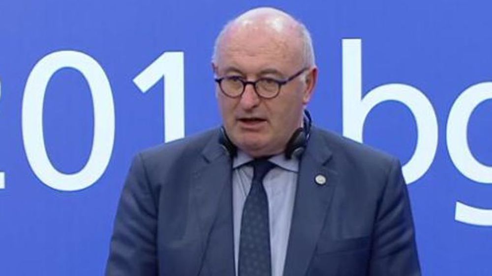 Phil Hogan, le commissaire européen à l’Agriculture, lors d’une conférence de presse à Sophia en Bulgarie, ce 5 juin 2018 à l’issue d’un conseil informel des ministres européens de l’Agriculture. © Union européenne