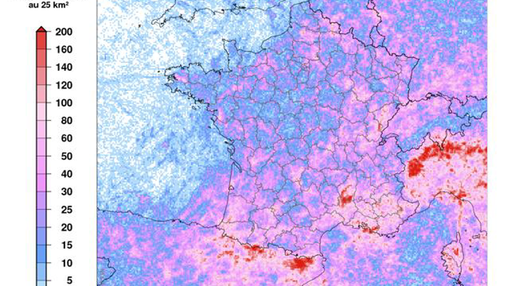 Densité annuelle d’impacts de foudre au sol en 2018. Nombre d’impacts en France : 725 000. © Météo-France – Météorage