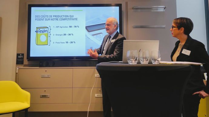 Lors de la conférence de presse d’Usipa, le 29 septembre à Paris, Mariane Flamary, déléguée générale de l’Usipa, et Claude Risac, président du syndicat, représentant Tereos. © M. SOULE