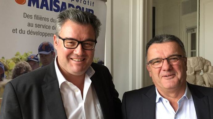 Philippe Carré (à g.) quitte le groupe Maïsadour où il occupait la fonction de directeur général depuis 2017, au côté de Michel Prugue, le président. © F. JACQUEMOUD
