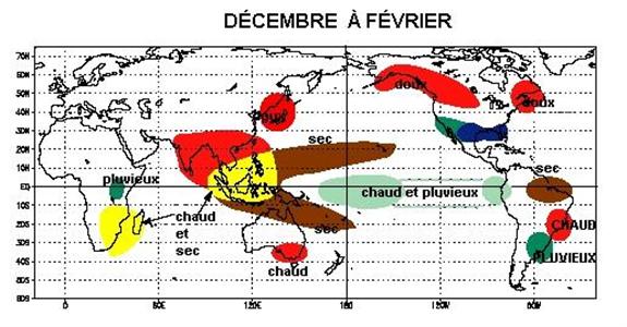 Conséquence sur le climat dans le monde d’El Niño survenant au mois de décembre.
